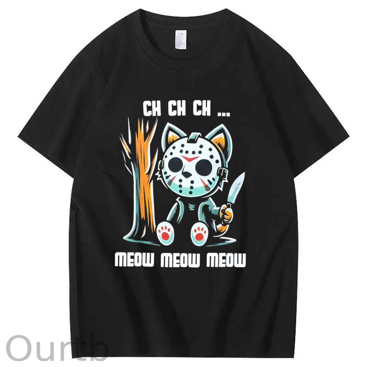 Halloween Funny  Cat Lovers Ch Ch Ch Pattern 100% Cotton  T-Shirt