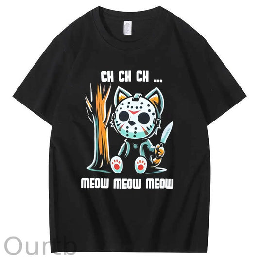 Halloween Funny  Cat Lovers Ch Ch Ch Pattern 100% Cotton  T-Shirt