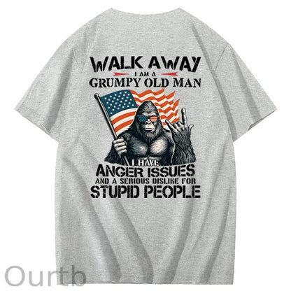 Walk Away I Am A Grumpy Old Man America BigFoot Gen X 100% Cotton T-Shirt
