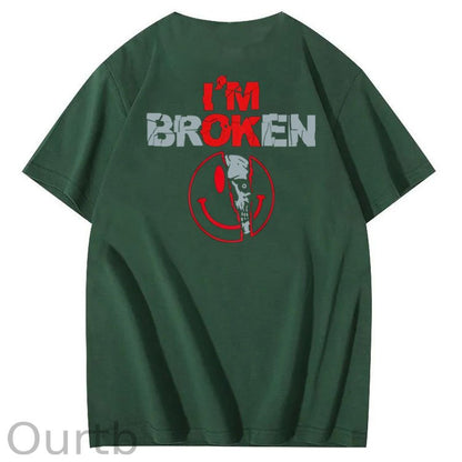 I'm Broken Skull Smile Pattern 100% Cotton T-Shirt