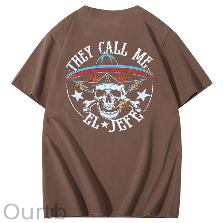 They Call Me El Jefe Pattern 100&Cotton Print T-Shirt