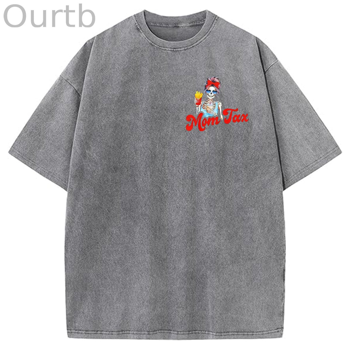 Mom Tax Washed And Distressed Pattern Crew Neck T-Shirt