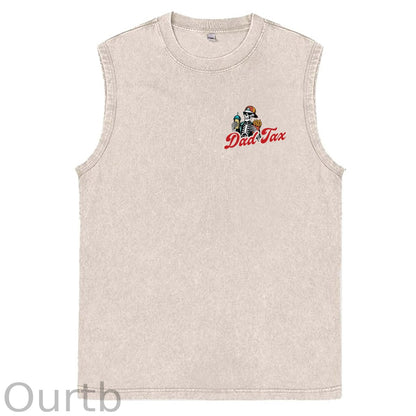 Dad Tax Pattern Sleeveless Cotton Washed Printed Loose Vest