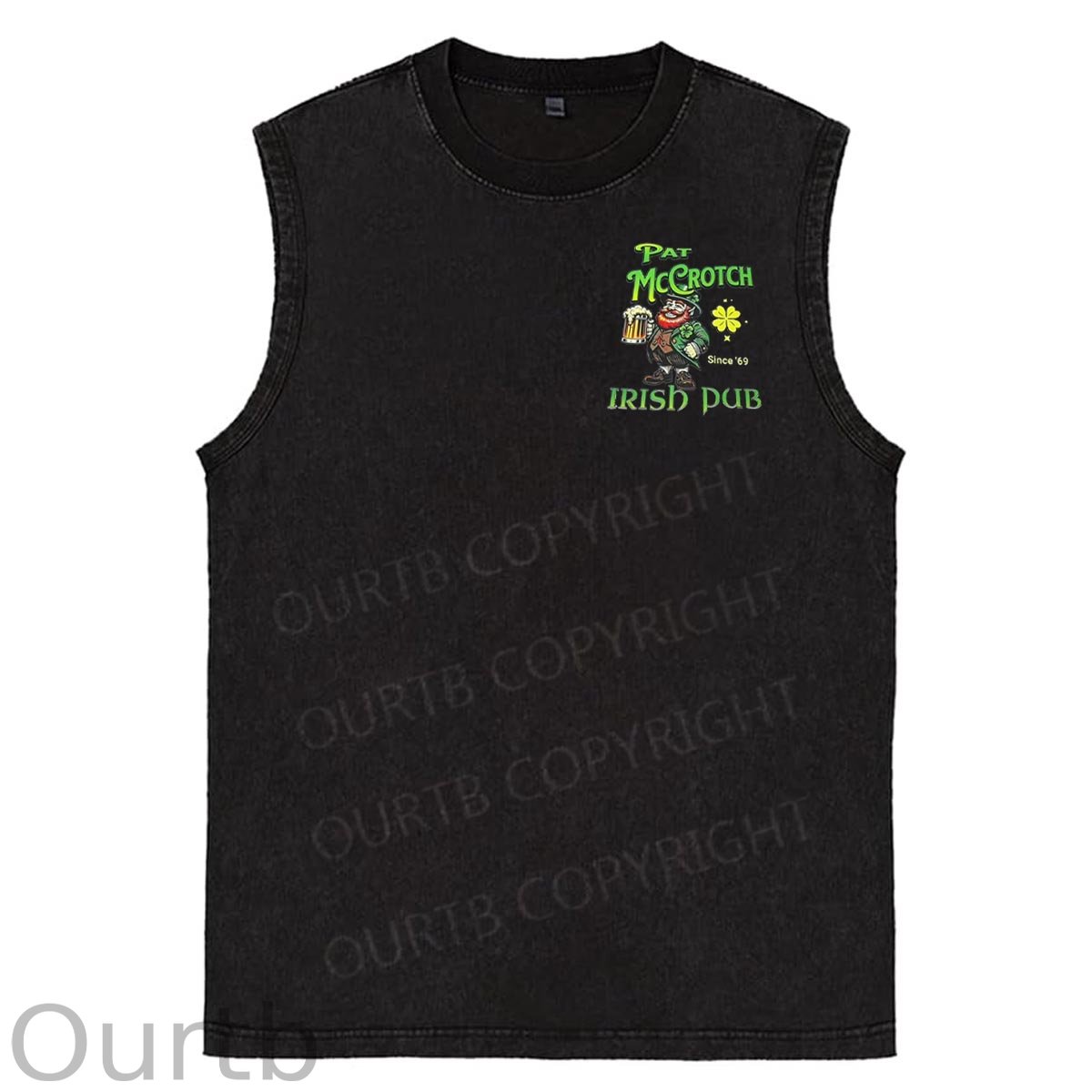 St Patrick'S Day Pat Pattern Print Sleeveless Cotton Washed Printed Loose Vest