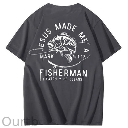 Jesus Made Me A Fisherman Pattern Print 100%Cotton T-Shirt