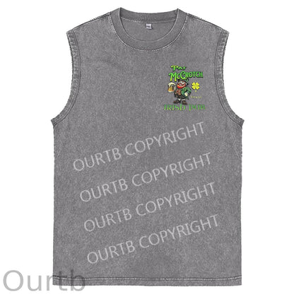 St Patrick'S Day Pat Pattern Print Sleeveless Cotton Washed Printed Loose Vest