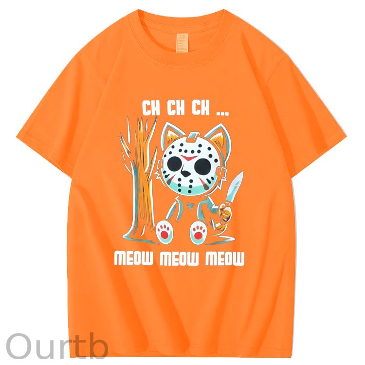 Halloween Funny  Cat Lovers Ch Ch Ch Pattern 100% Cotton  T-Shirt