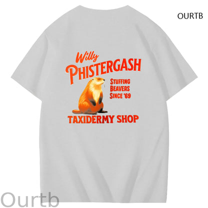 Willy Phistergash Stuffing Beavers Since'69 Taxidermy Shop Art Pattern Print T-Shirt